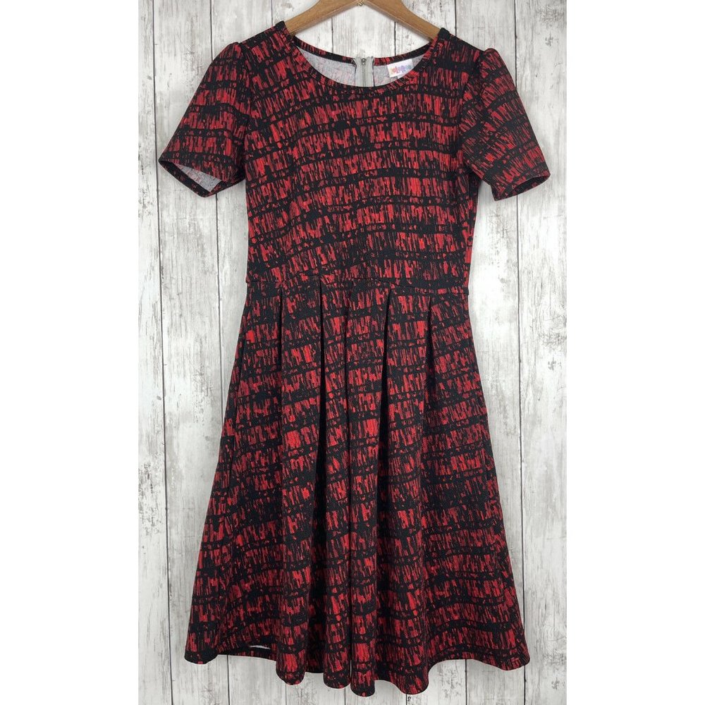 Lularoe Amelia Red And Black Pockets Pleated Zipper Dress